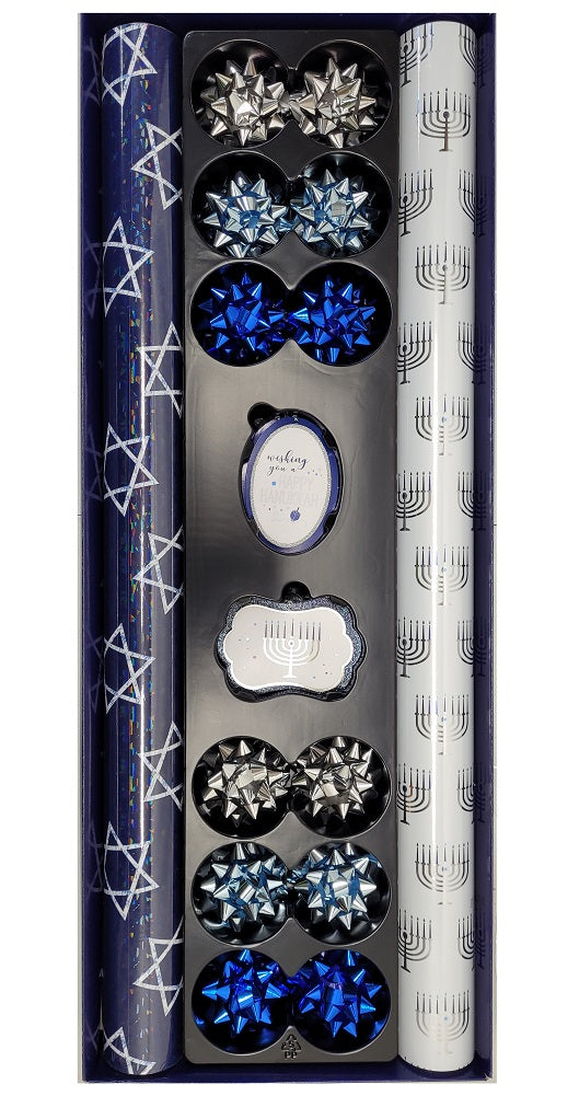 Tom Smith Hanukkah Wrap with 2 Rolls of Wrap with 12 Coordinating Tags and Bows