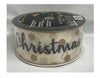Christmas Premium Wired Edged Ribbon Gold Dotted with Black Merry Christmas 2.5" x 50 Yards
