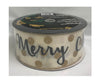 Christmas Premium Wired Edged Ribbon Gold Dotted with Black Merry Christmas 2.5" x 50 Yards