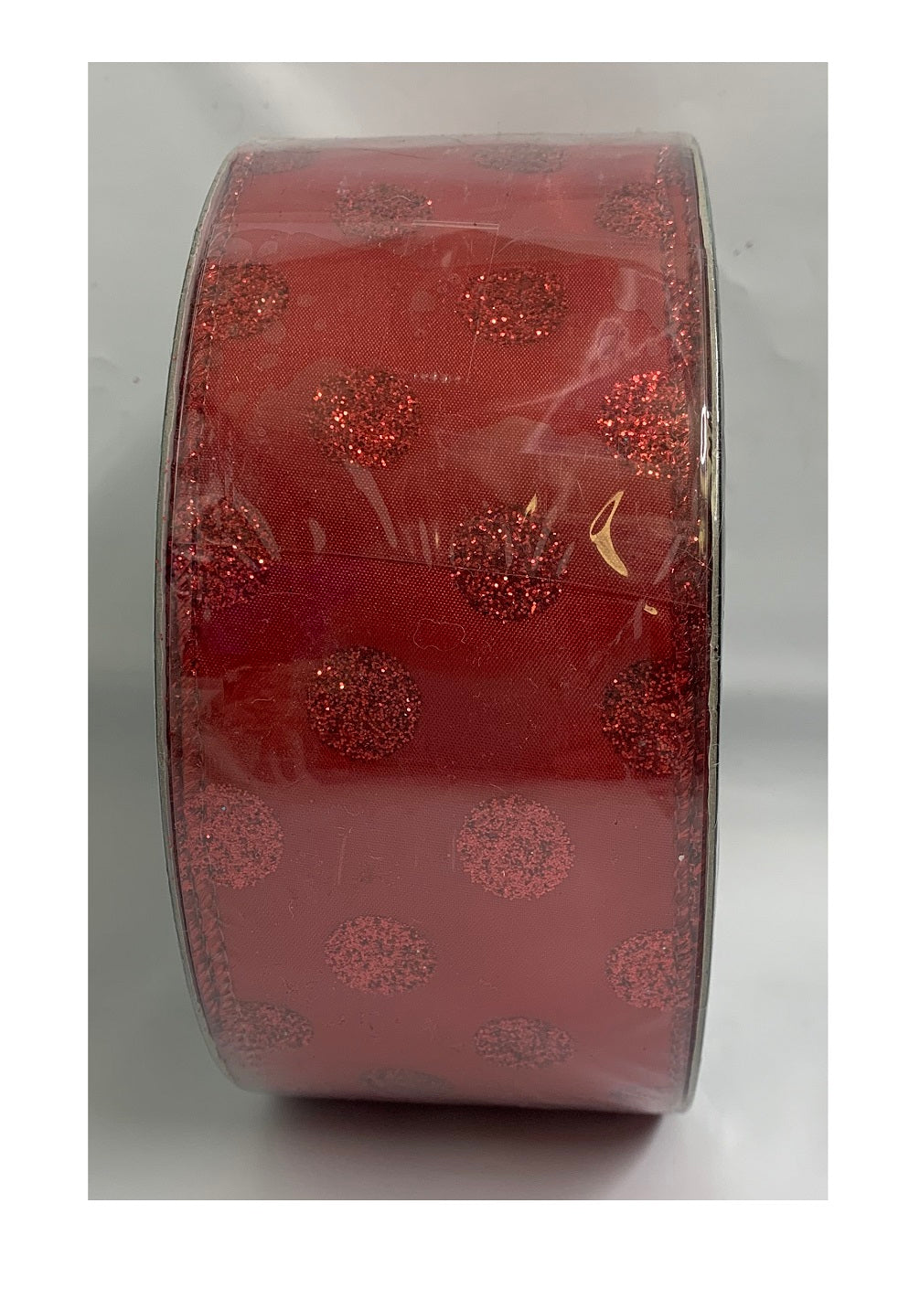 Premium 50 Yards Red Ribbon Dotted Red Glitter Circles Wired Edge