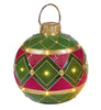 Oversized Christmas Ornament Green and Red with LED Lights Diamond