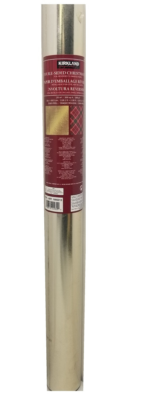 Double Sided Christmas Wrap Foil Gold Greetings/Paper Red Plaid 269 Sq Ft
