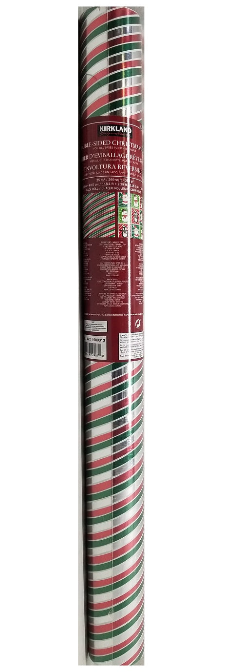 Double Sided Christmas Wrap Foil Multi-color Stripes/Paper Characters 269 Sq Ft