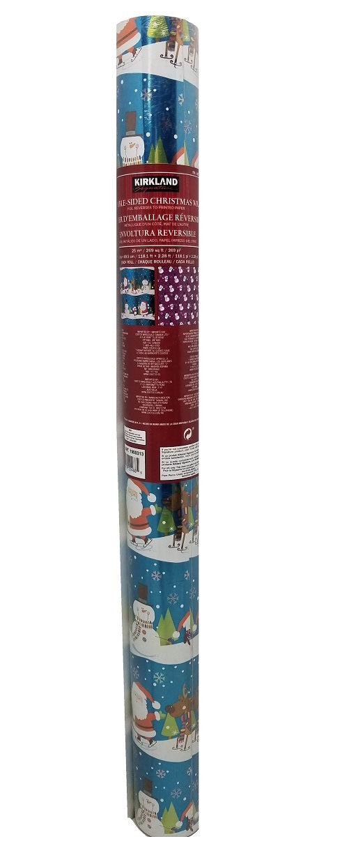 Double Sided Christmas Wrap Foil Blue Winter Scene/Paper Purple Snowman 269 Sq Ft