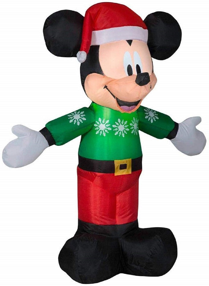 Disney 3.5 FT Tall Mickey Mouse Wearing Santa Hat/Green Sweater Inflatable