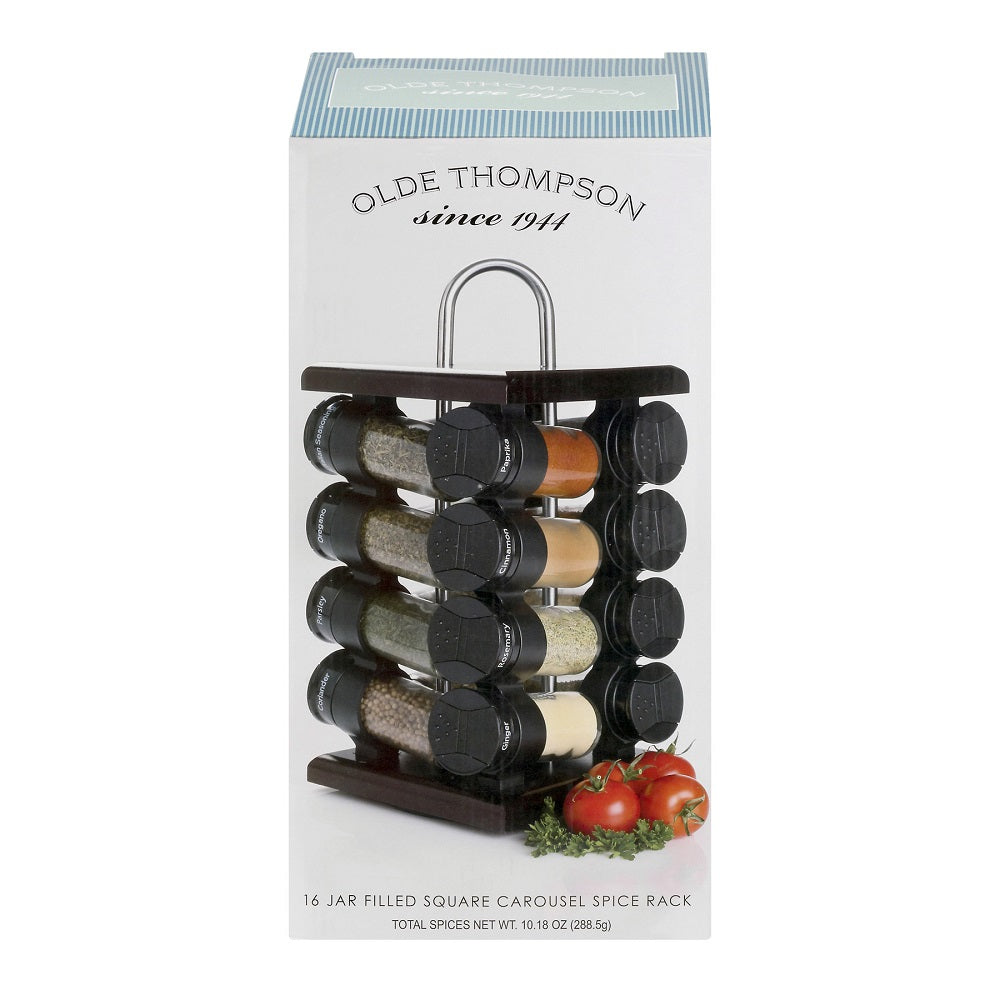 Olde Thompson 16 Jar Filled Square Carousel Spice Rack