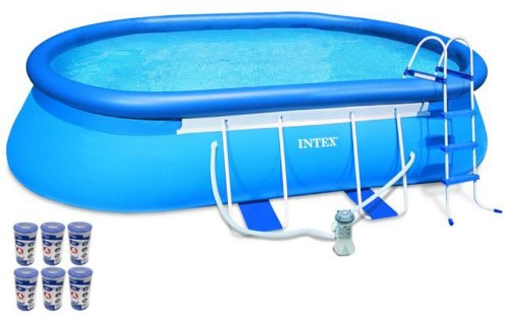 Intex 18' x 10' x 42" Oval Frame Swimming Set with 1000 GPH GFCI Filter Pump