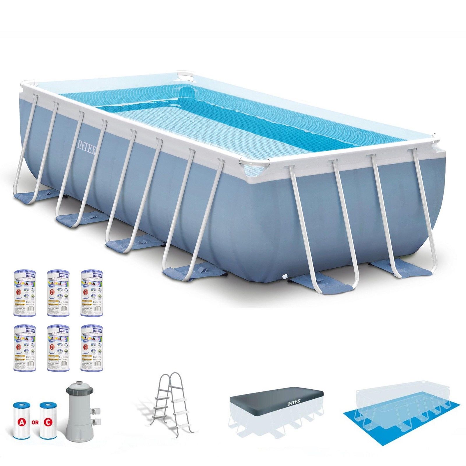Intex 16' x 8' x 42" Prism Frame Above Ground Pool Set w/ Filter Pump Cartridges
