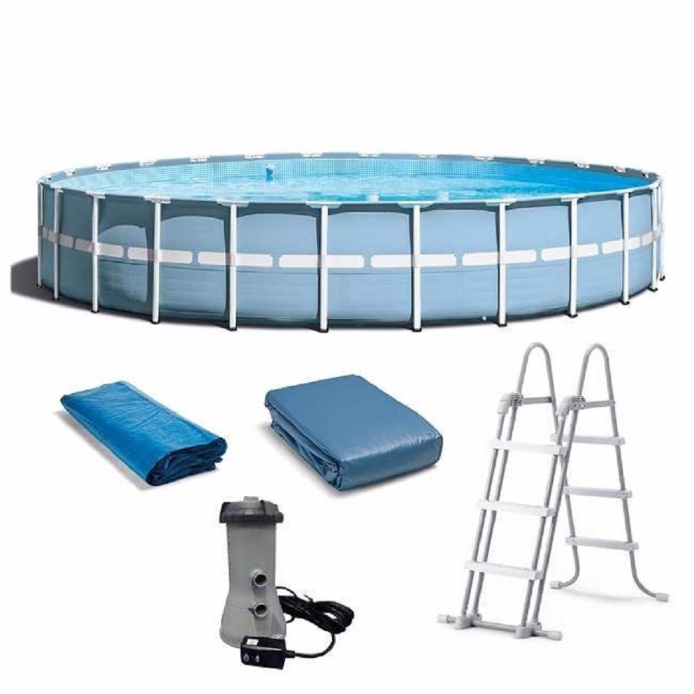 Intex 24ft X 52in Prism Frame Pool Set with Filter Pump, Ladder, Ground Cloth & Pool Cover