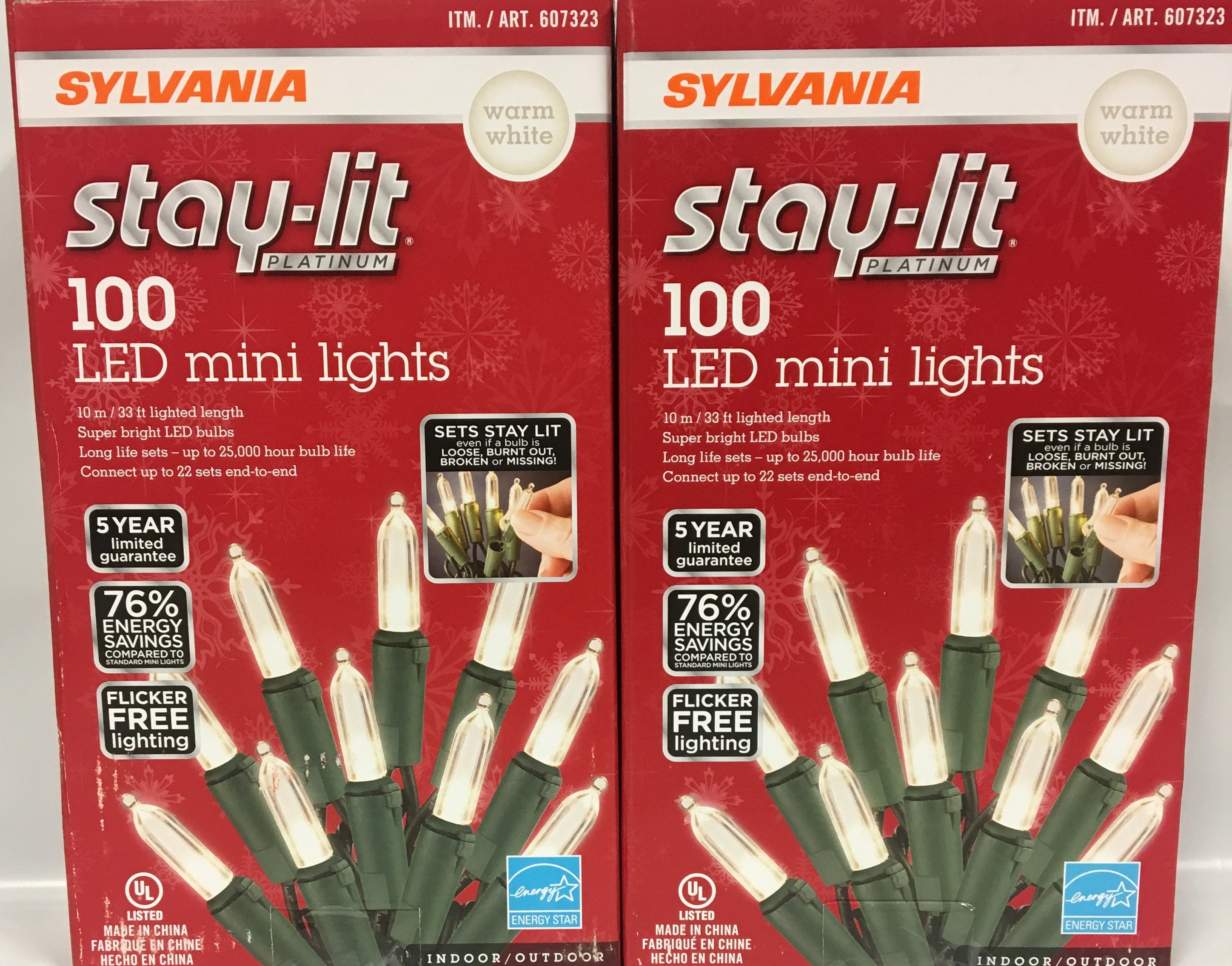 Sylvania Stay-Lit Platinum LED Indoor/Outdoor Christmas String Lights Warm White, 200 ct mini lights