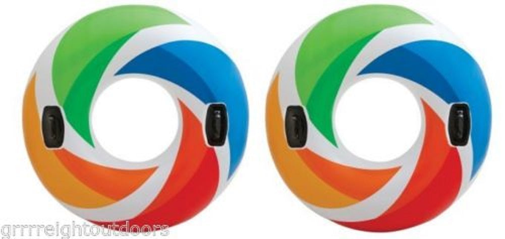 INTEX Inflatable Floating Tube Color Whirl Raft w/ Handles (Set of 2) 58202EP