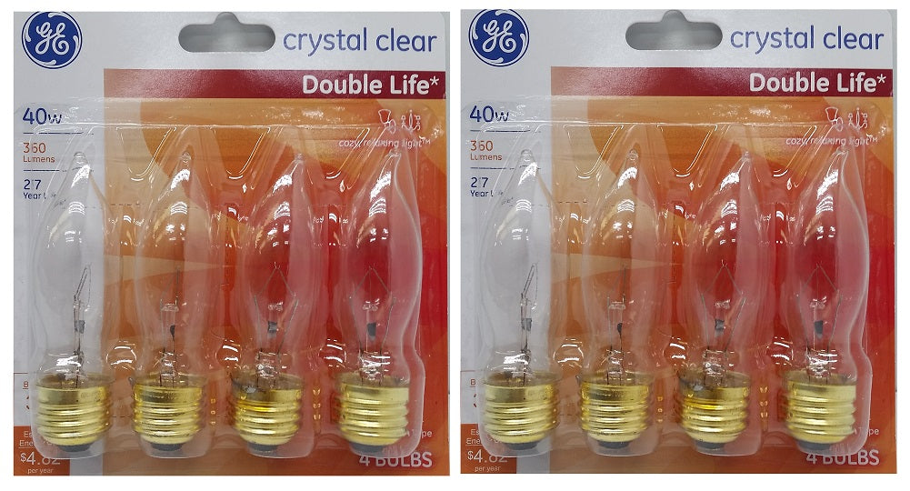 GE 40W Crystal Clear Double Life Decorative CA Type 4-Bulbs (2-Pack)
