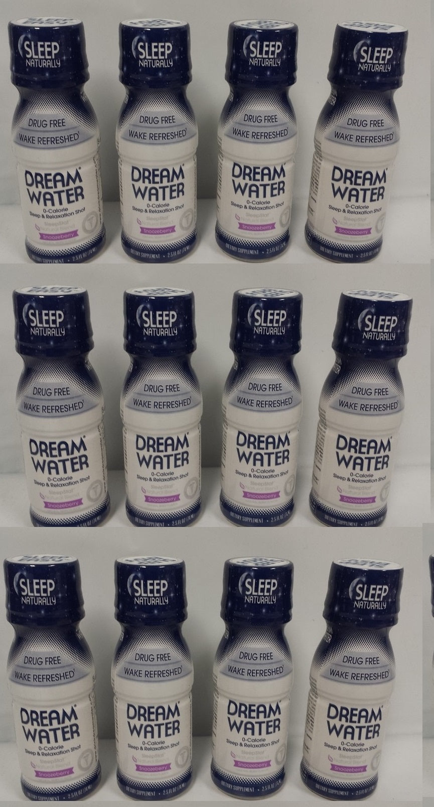 Dream Water Natural Sleep Aid GABA, MELATONIN, 5-HTP,, 2.5oz Snoozeberry 12 CT