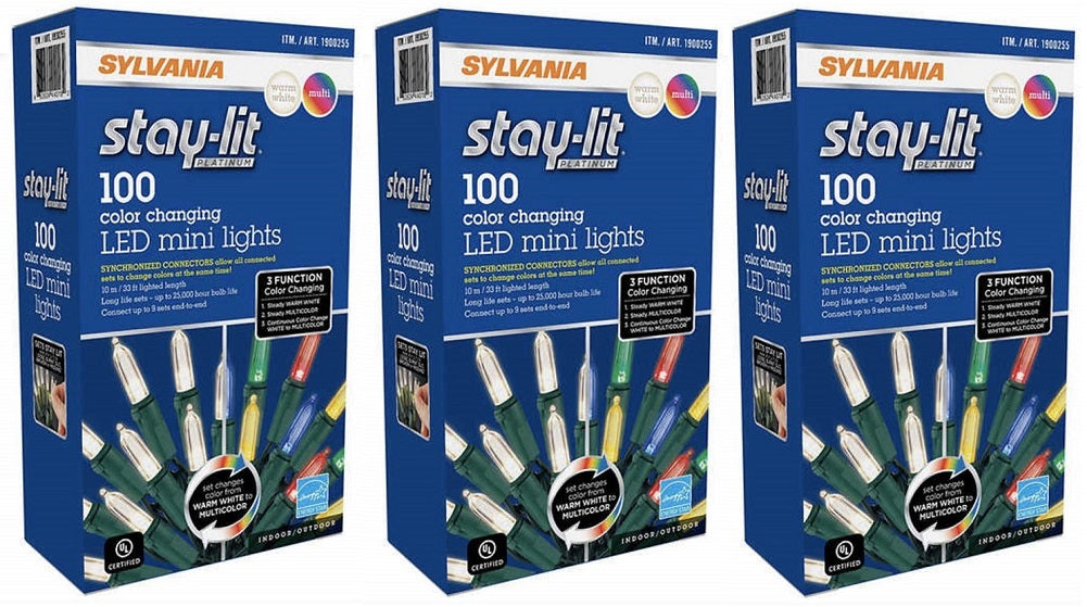 Stay-lit Platinum 100 Color Changing LED Mini Lights, Warm White/ Multi-Color (3-Pack)