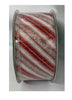 Kirkland  2.5 inches Wire Edged Ribbon Red/Silver Glitter Stripes on White 50 yards