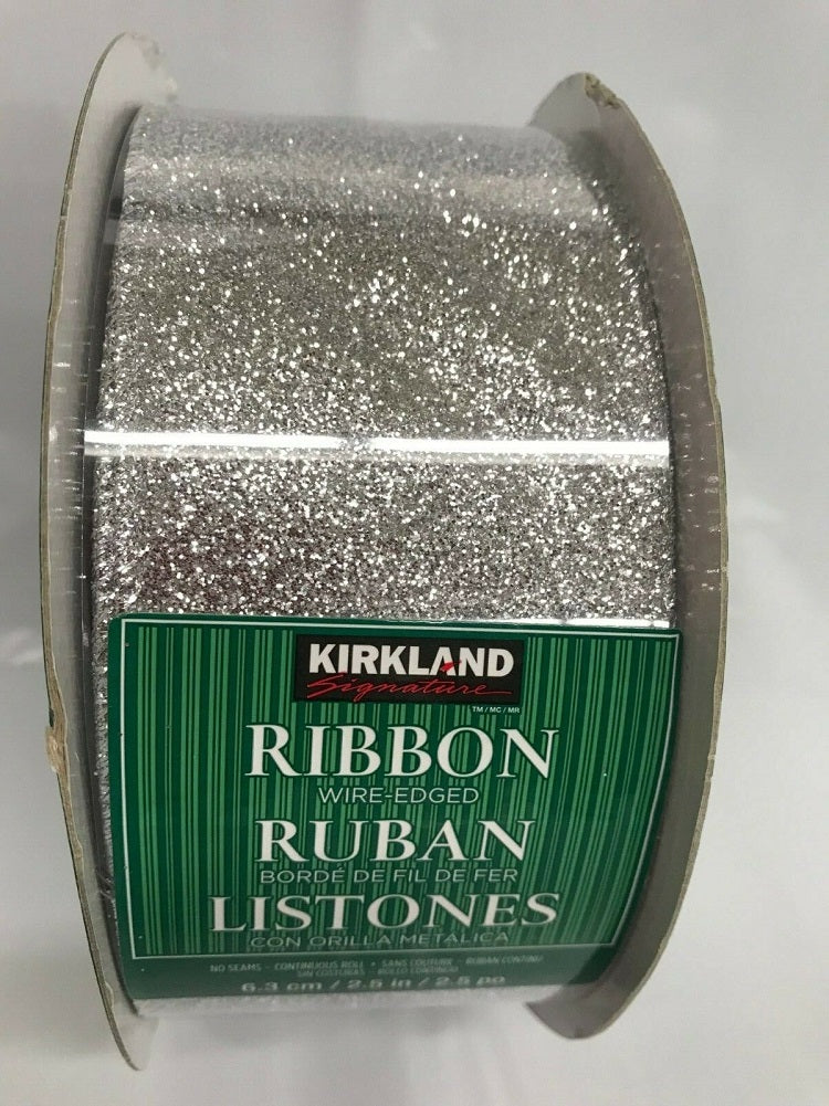 Kirkland Wire Edged Silver Glitter Ribbon 50 Yards 2.5 inches Perfect for Christmas Bows
