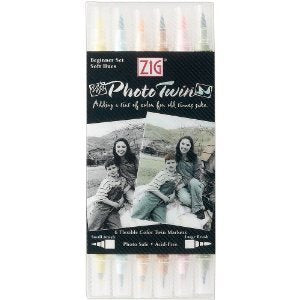 Zig Photo Twin Dual-Point Pen Beginner's Set Soft Hues TW-8000/6TG