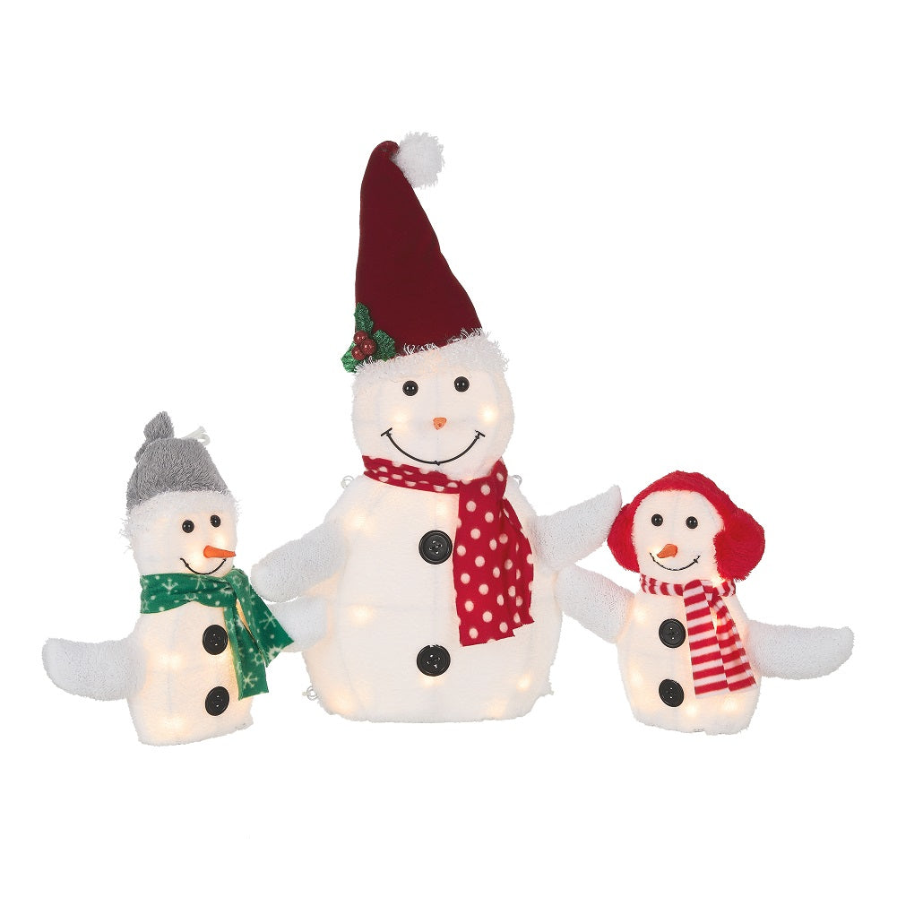 Holiday Time Light-Up Set of 3 Plush Snowmen