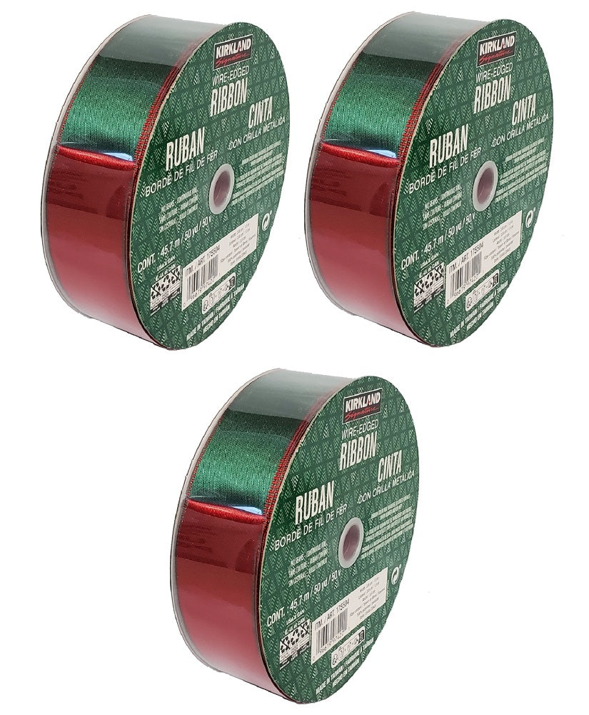 Kirkland Wire Edged Red/Green Double Sided Satin Ribbon 50ydX1.5in (3 ...