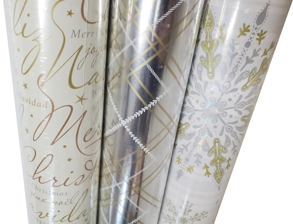 K.Signature Double-Sided Holiday Gift Wrap Paper – 180 Sq Ft, 3-Pack Plaid/Poinsettia/Holly