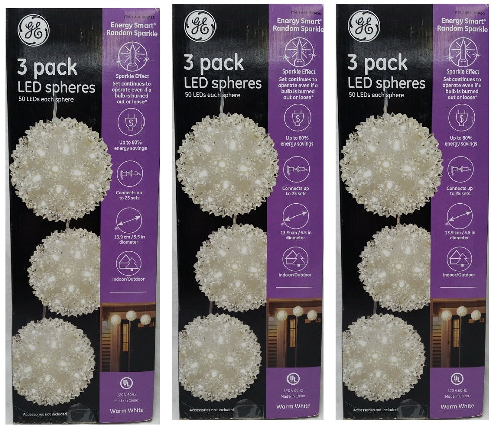 GE 3 Pack Spheres 50 LEDs in each Sphere Warm White 3 Pack