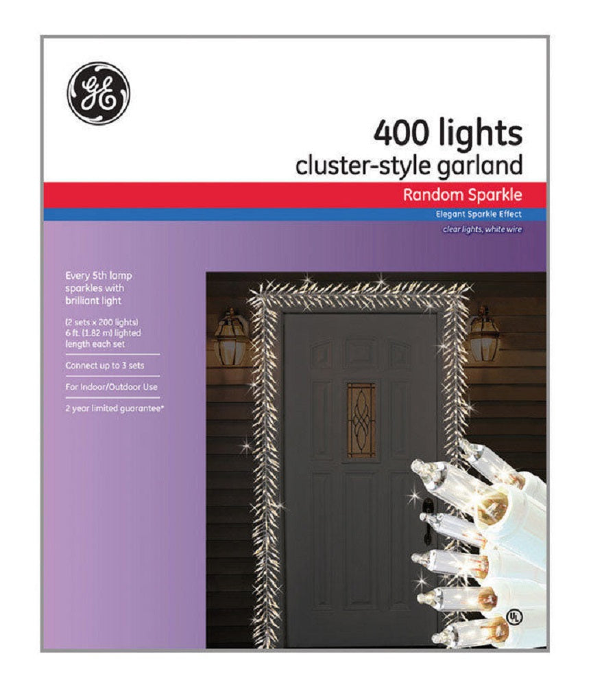 GE Random Sparkle 400 Light Cluster-Style Garland, Clear Lights with White Wire