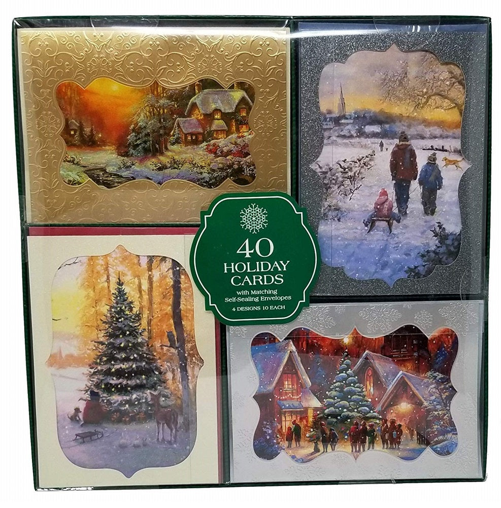 Hallmark Style 40-Count Christmas Holiday Cards with Envelopes - Snowy Landscape