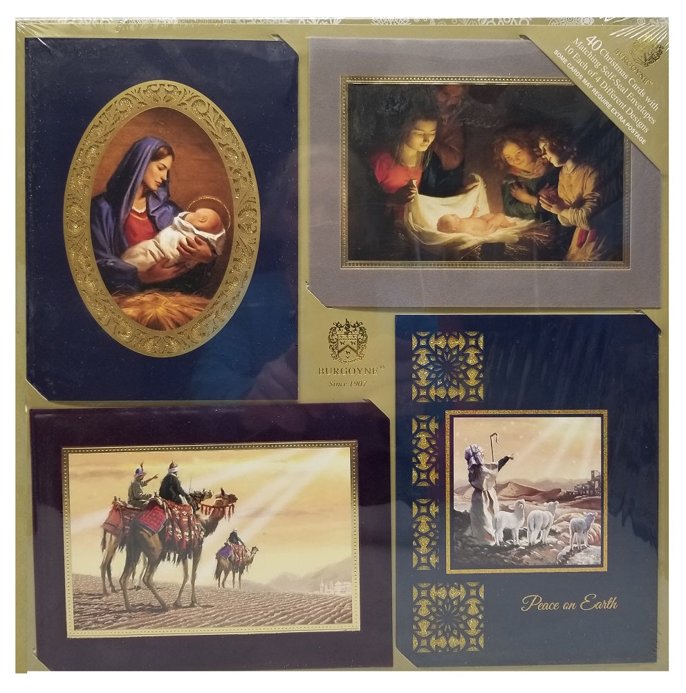 Burgoyne 40 Religious Christmas Holiday Cards with Matching Self-Seal Envelopes