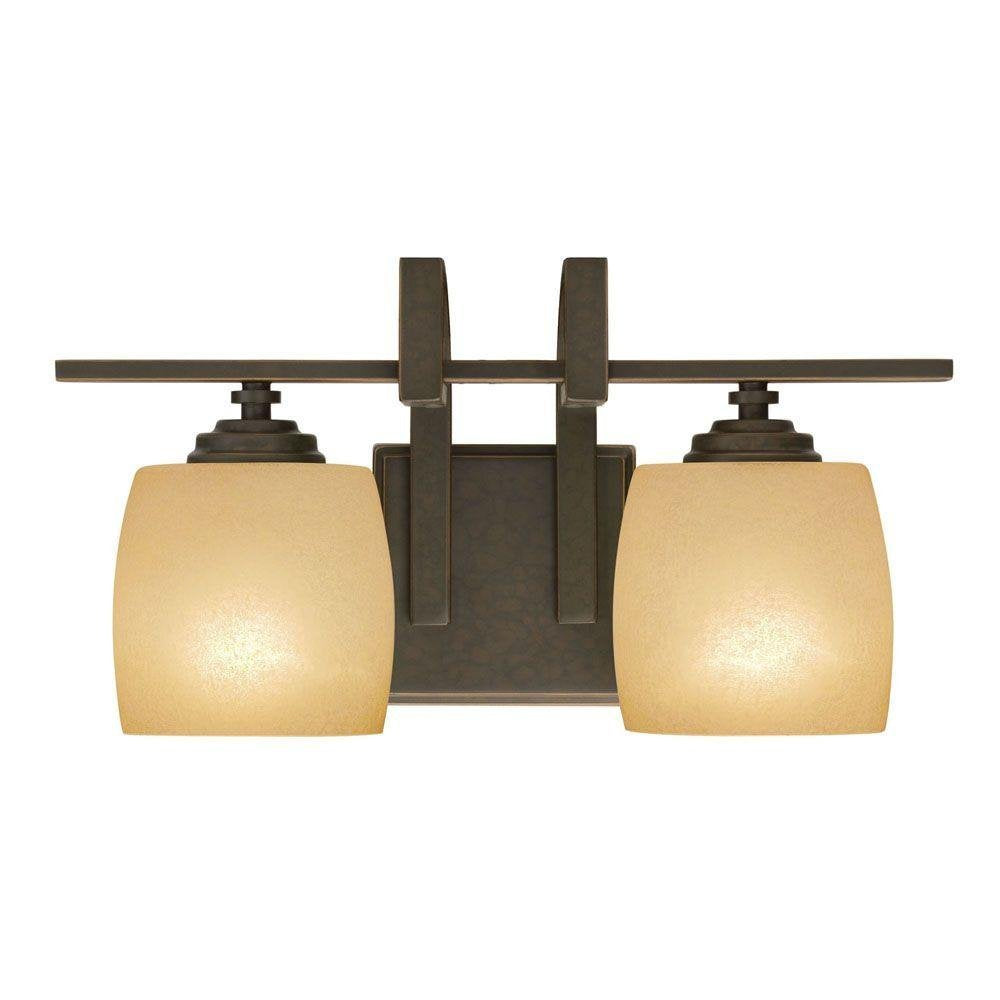 2-Light Vanity Light Fixture Bronze with Double French Scavo Glass Shades