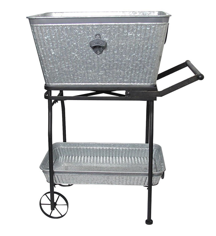 Galvanized Beverage Tub with Rolling Cart and Tray