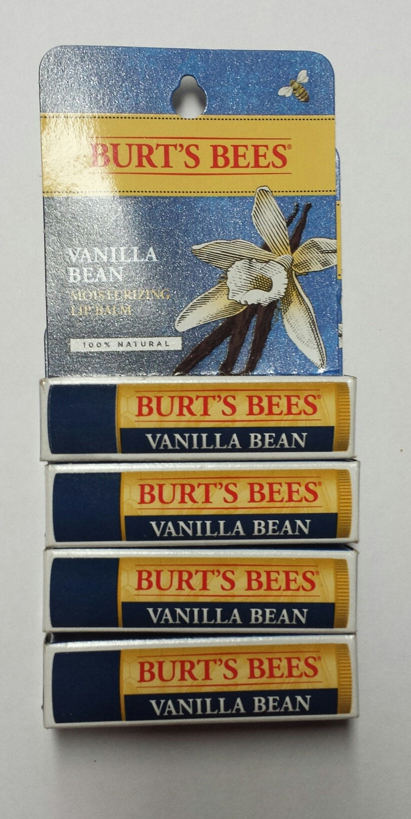 Burt's Bees Moisturizing Lip Balm, Vanilla Bean 0.15 oz, Pack of 4