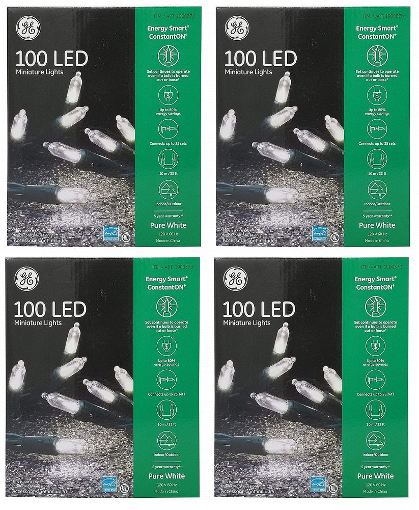 GE 100 Miniature Lights Energy Smart ConstantOn Pure White 4-Pack