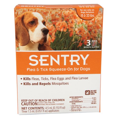 Sergeants Pet Care Prod 3 Count Sentry Flea and Tick Squeeze-On Dog Drop, 15-...