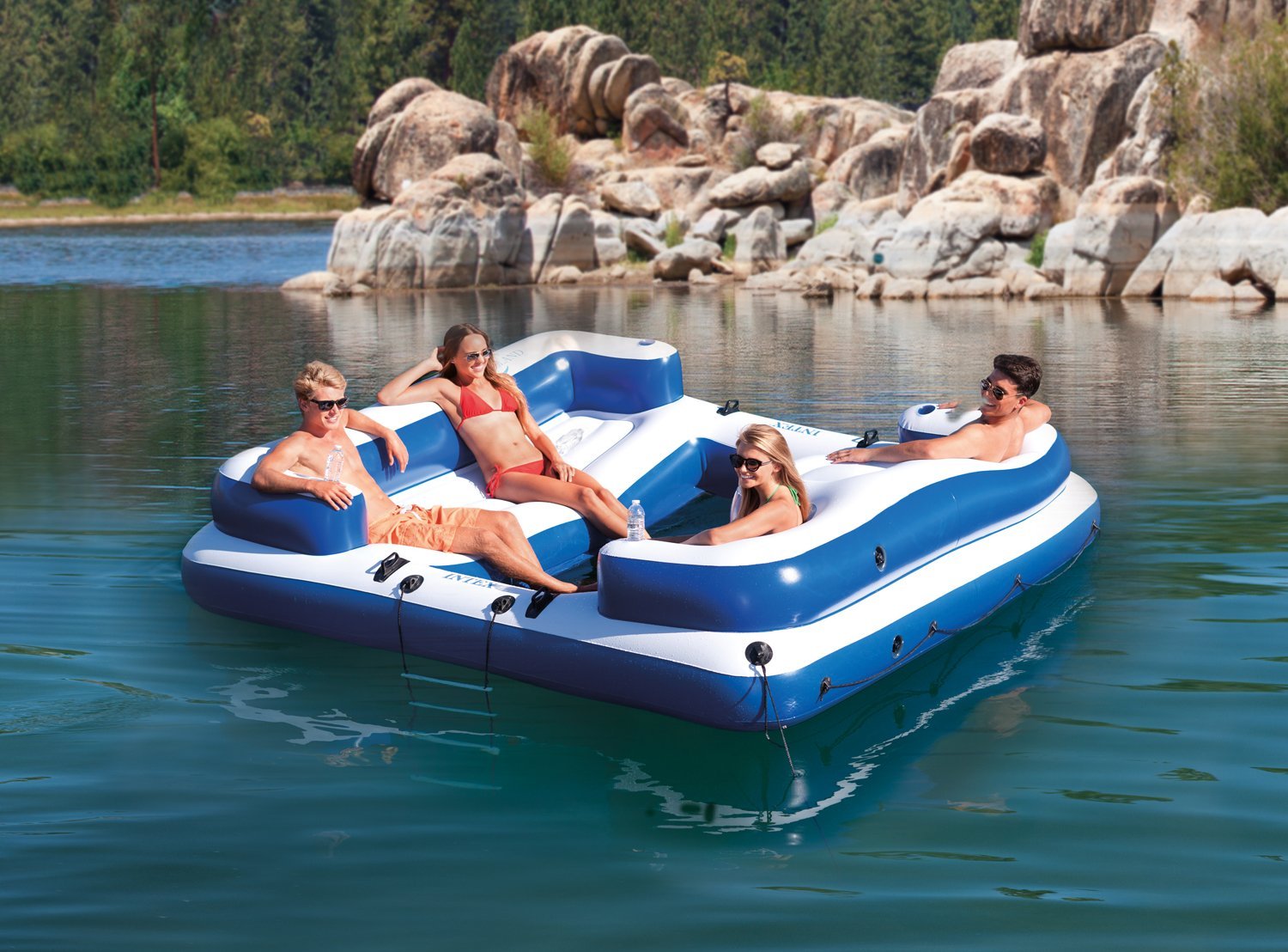 Intex Sport Inflatable Floating Oasis Island Lounge Blue and White 58923EP