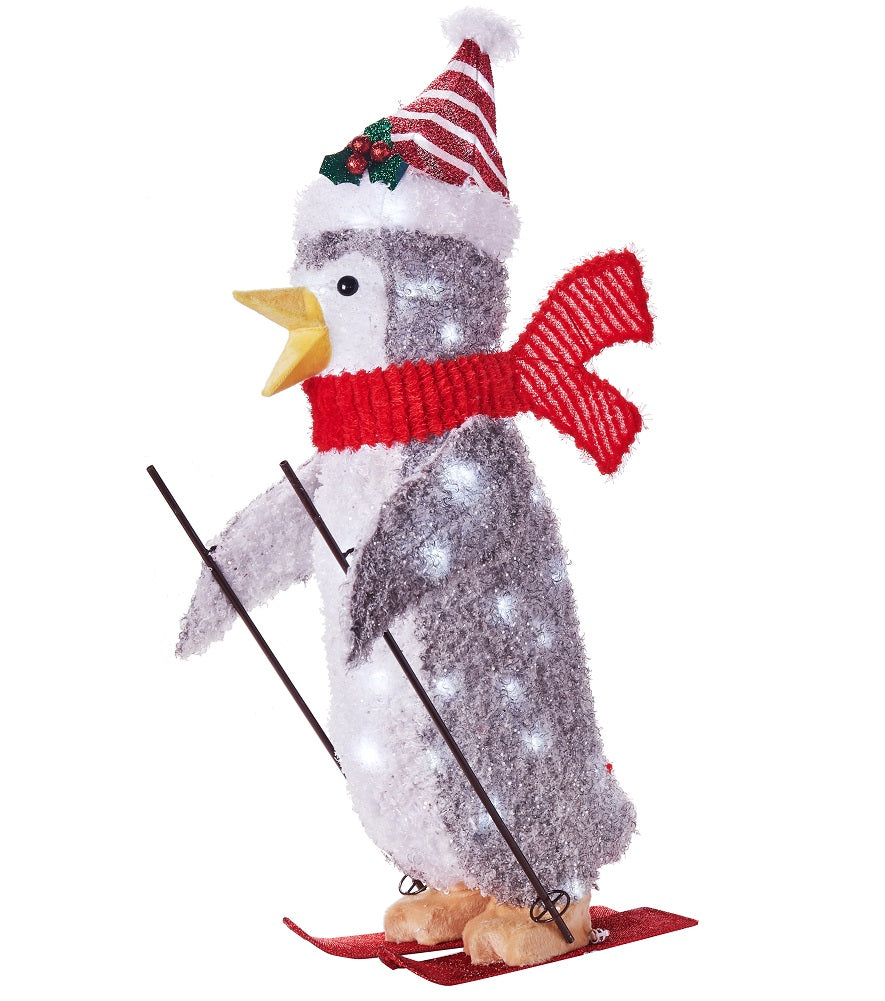 Holiday Time 38-inch Tall Light-Up LED Fluffy Skiing Penguin