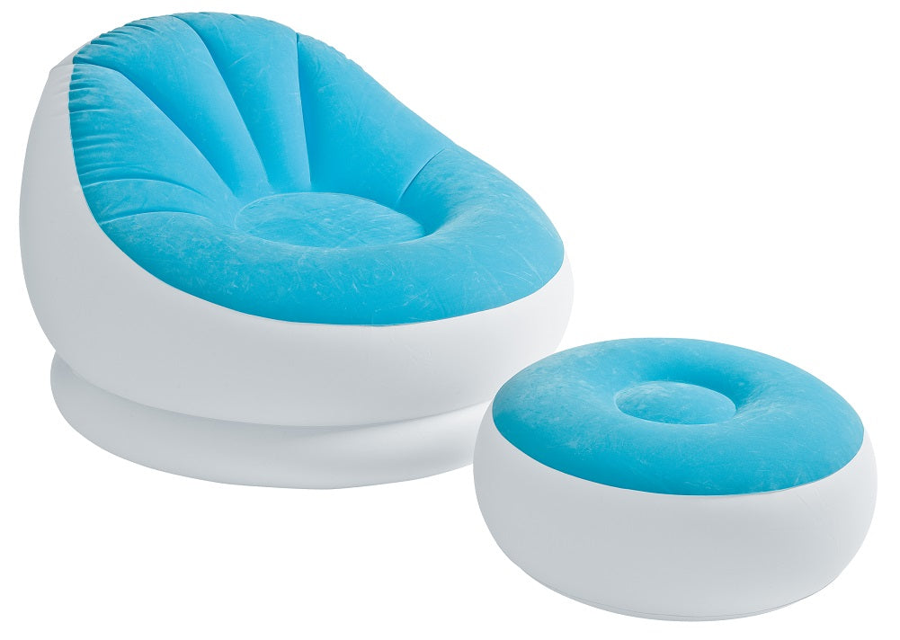 INTEX Inflatable Colorful Cafe Chaise Lounge Chair w/ Ottoman - Blue | 68572E