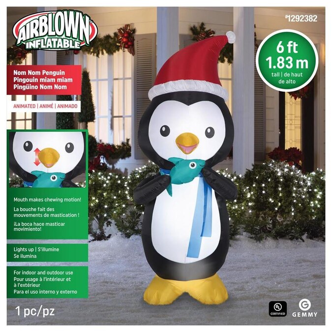 Gemmy 6ft Animatronic Lighted Nom Nom Penguin Christmas Inflatable