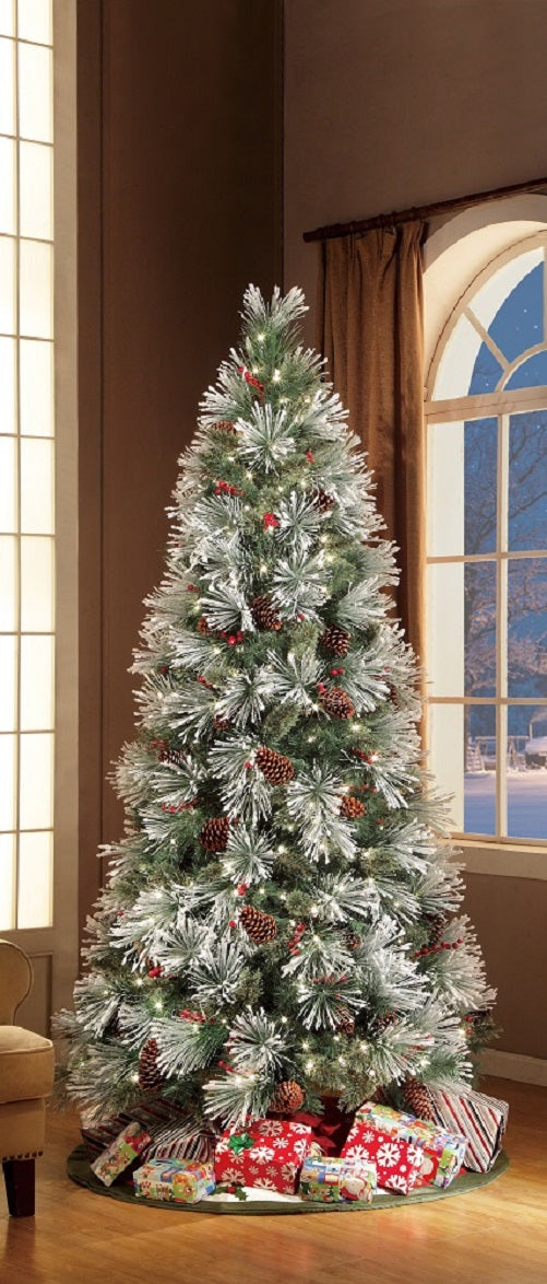 Holiday Time 7.5-ft Pre-Lit Mountain Frost Pine Tree Flocked