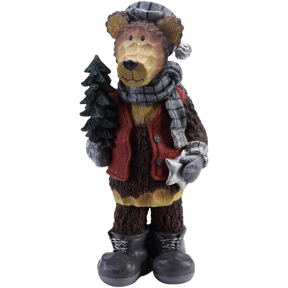Holiday Time 18-Inch Adirondak Bear Figurine with Christmas Tree