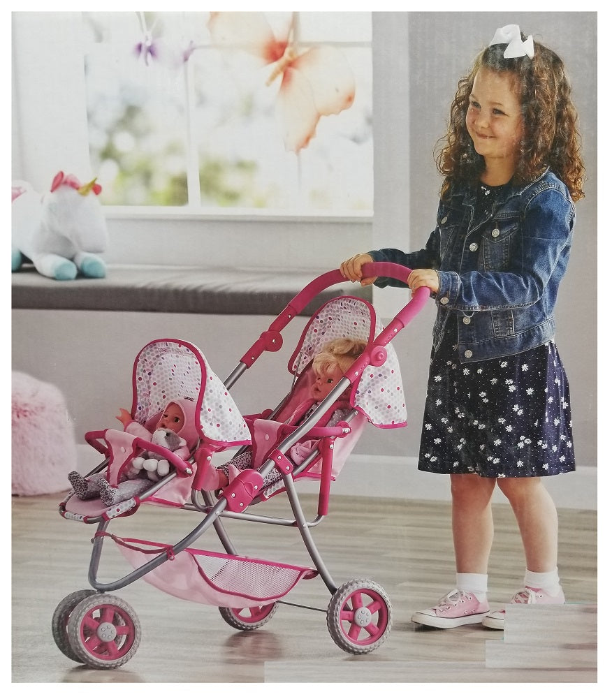 Member's Mark Deluxe Twin Jogger Stroller Pink trim with Multi-Color D