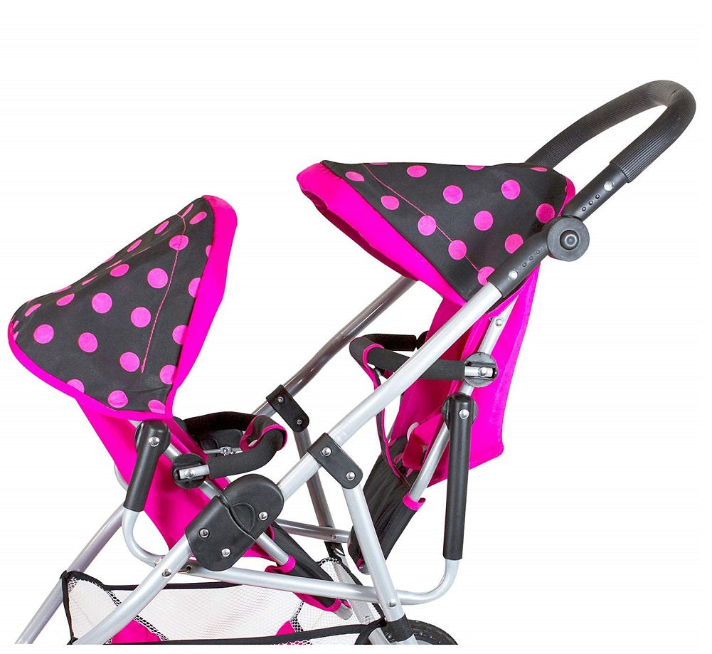 lissi double stroller Lissi Doll Double Stroller On-the-Go, Pink Stroller with Purple Polka
