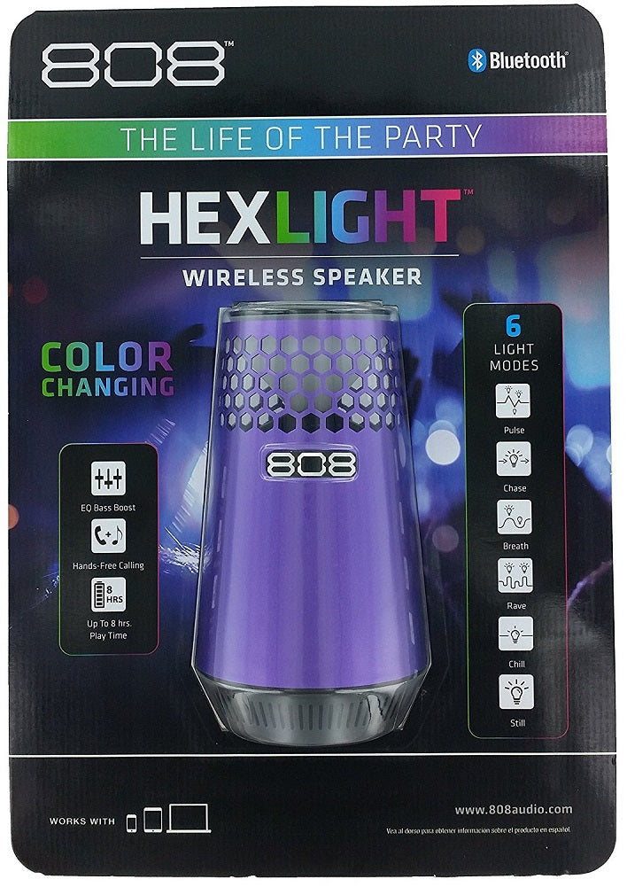 808 Audio HEX LIGHT 360-degree Portable Speaker with Bluetooth, Purple