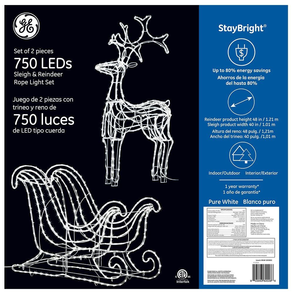 GE StayBright LED Sleigh & Reindeer Rope Light Set, 750ct, Pure White ...