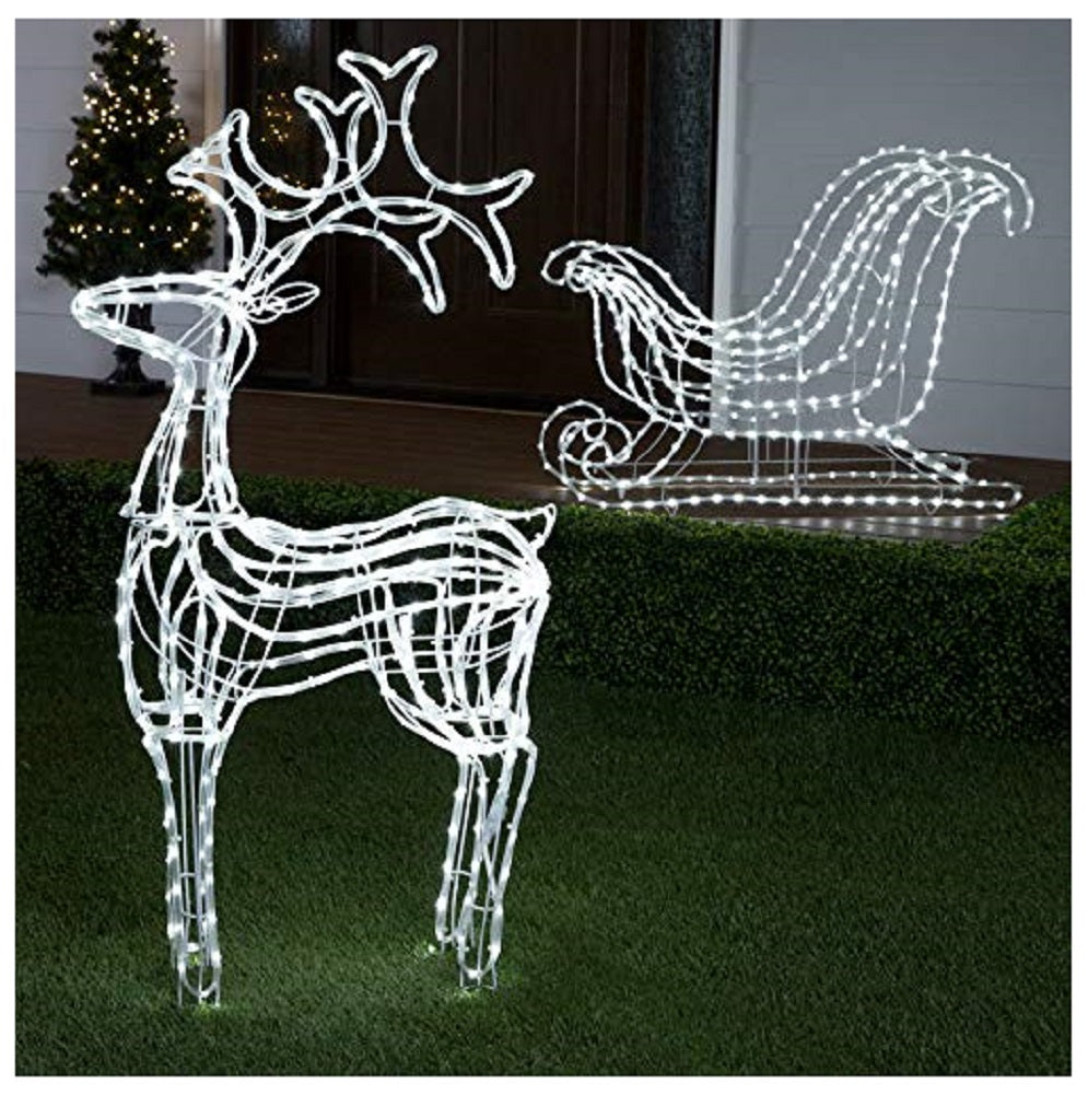 GE StayBright LED Sleigh & Reindeer Rope Light Set, 750ct, Pure White ...