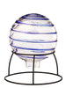 Hand Blown Swirl Table Top Grazing Ball with Stand, Blue