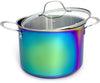 Iridescent Rainbow 8QT Stock Pot Encapsulated Base with Handles, Glass Lid