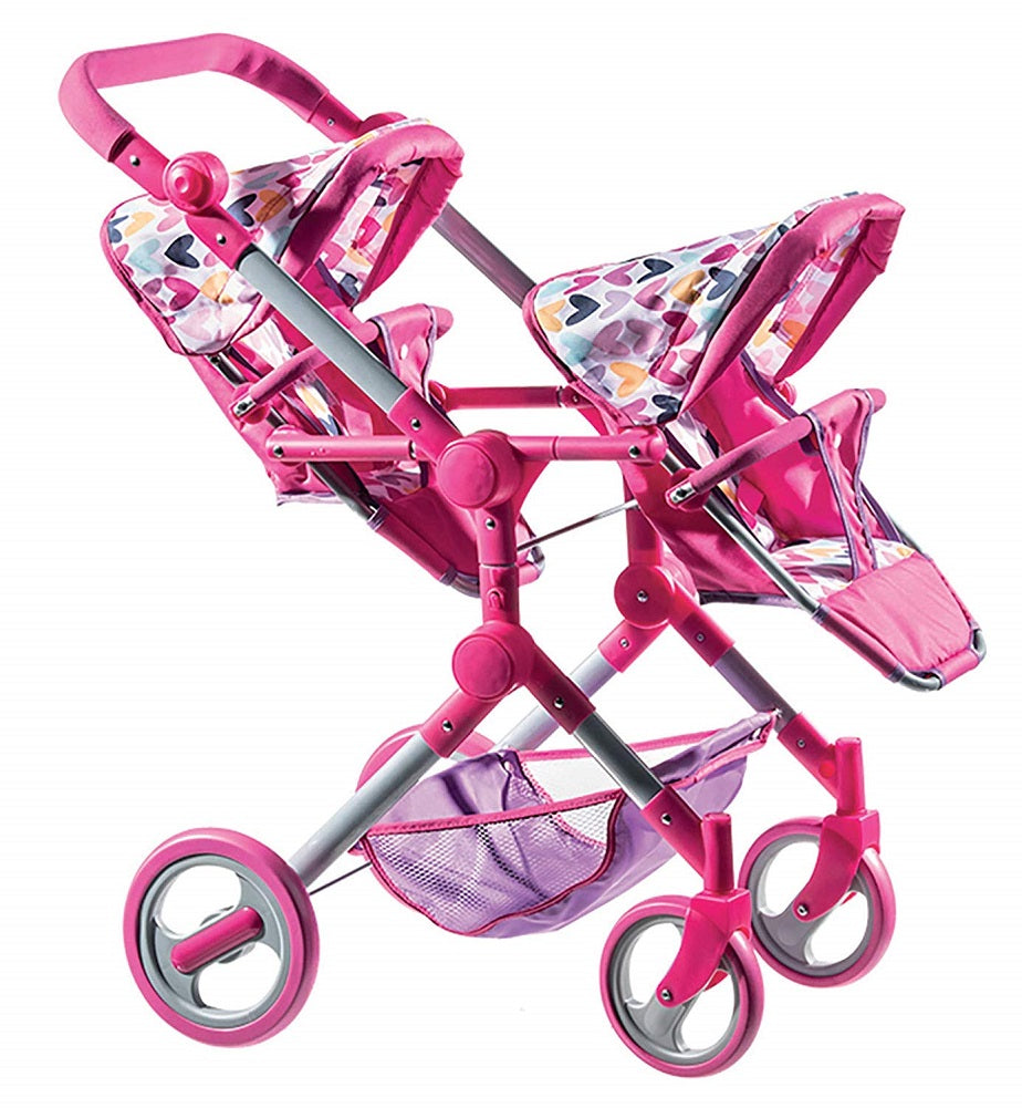 lissi double doll stroller Lissi Doll Double Stroller On-the-Go, Pink Polka Dot