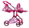 Lissi Modern Twin Doll Double Stroller White with Pink Trim and Hearts