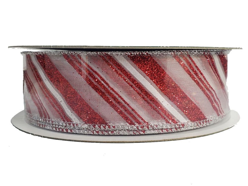 Kirkland Signature Wire Edged Candy Cane Stripe Sheer Ribbon 50yd X 1 ...