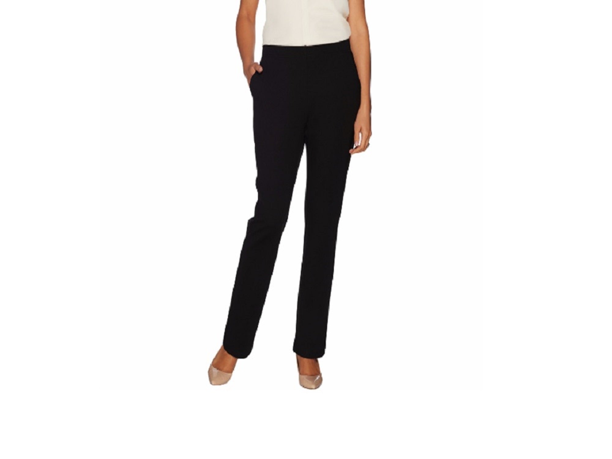 Dennis Basso Stretch Sateen Straight Leg Ankle Pants w/ Tab Detail, Small